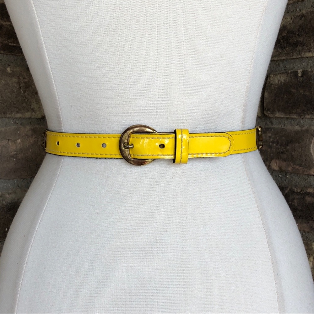 Vintage Belt S Patent Leather Gold Yellow